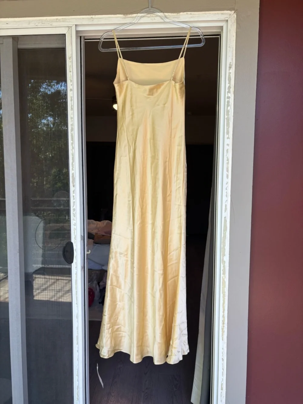 Reformation Pale Yellow Satin Slip Dress with Sheer Capelet - Picture 4 of 10